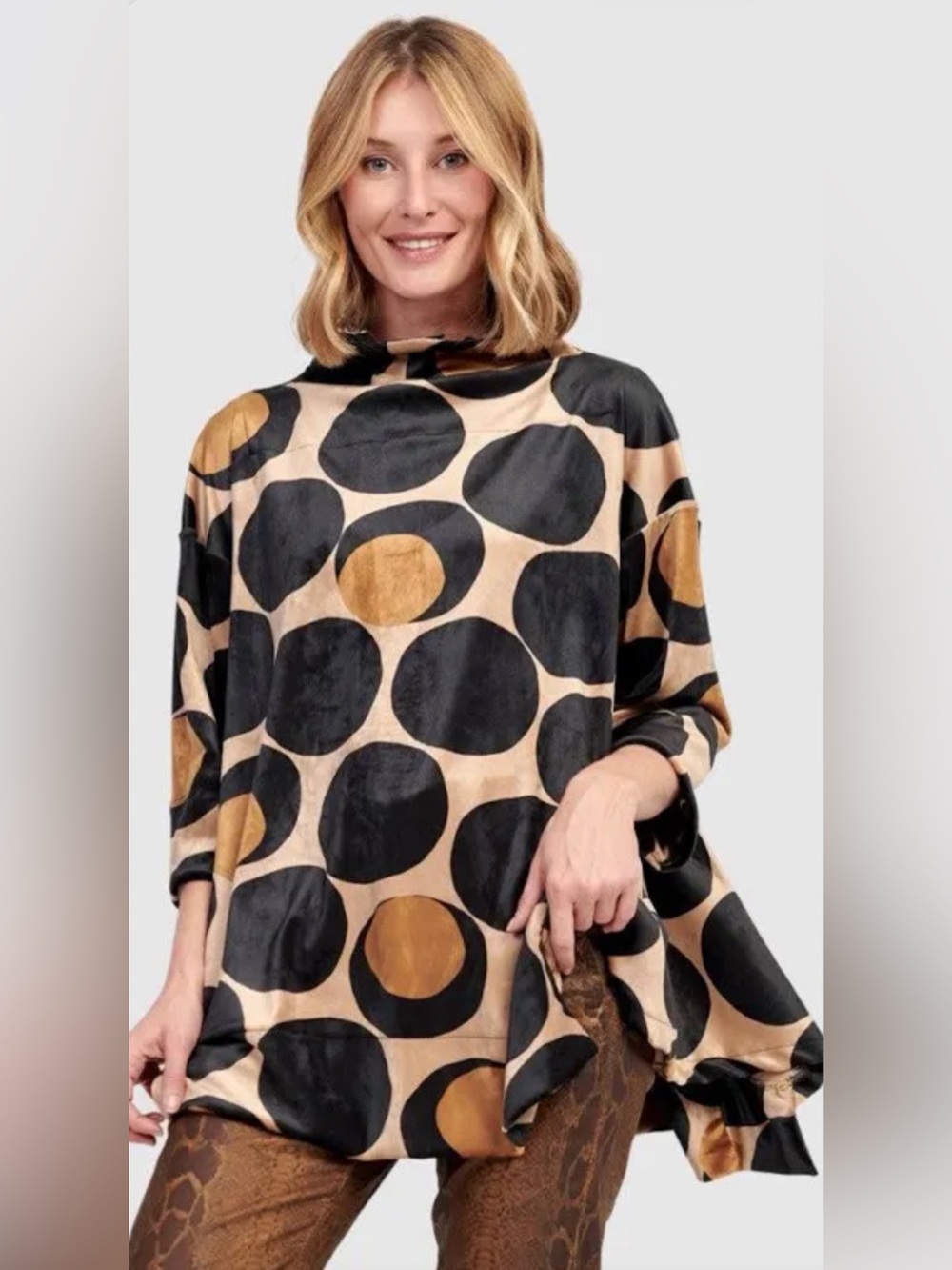 New, Alembika Artsy Relaxed  Oversized Pollka dot tunic top SZ 6-8 .